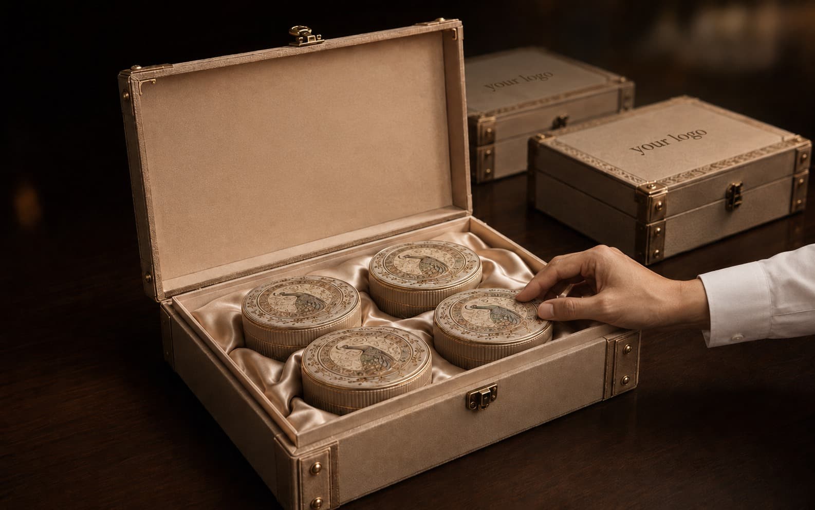 Kanikkae corporate gift finished by hand, with identical sealed compositions prepared in a set