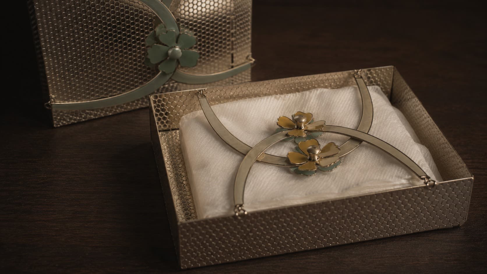 Material and finish detail of a Kanikkae corporate gifting artefact, culturally rooted and boardroom-safe