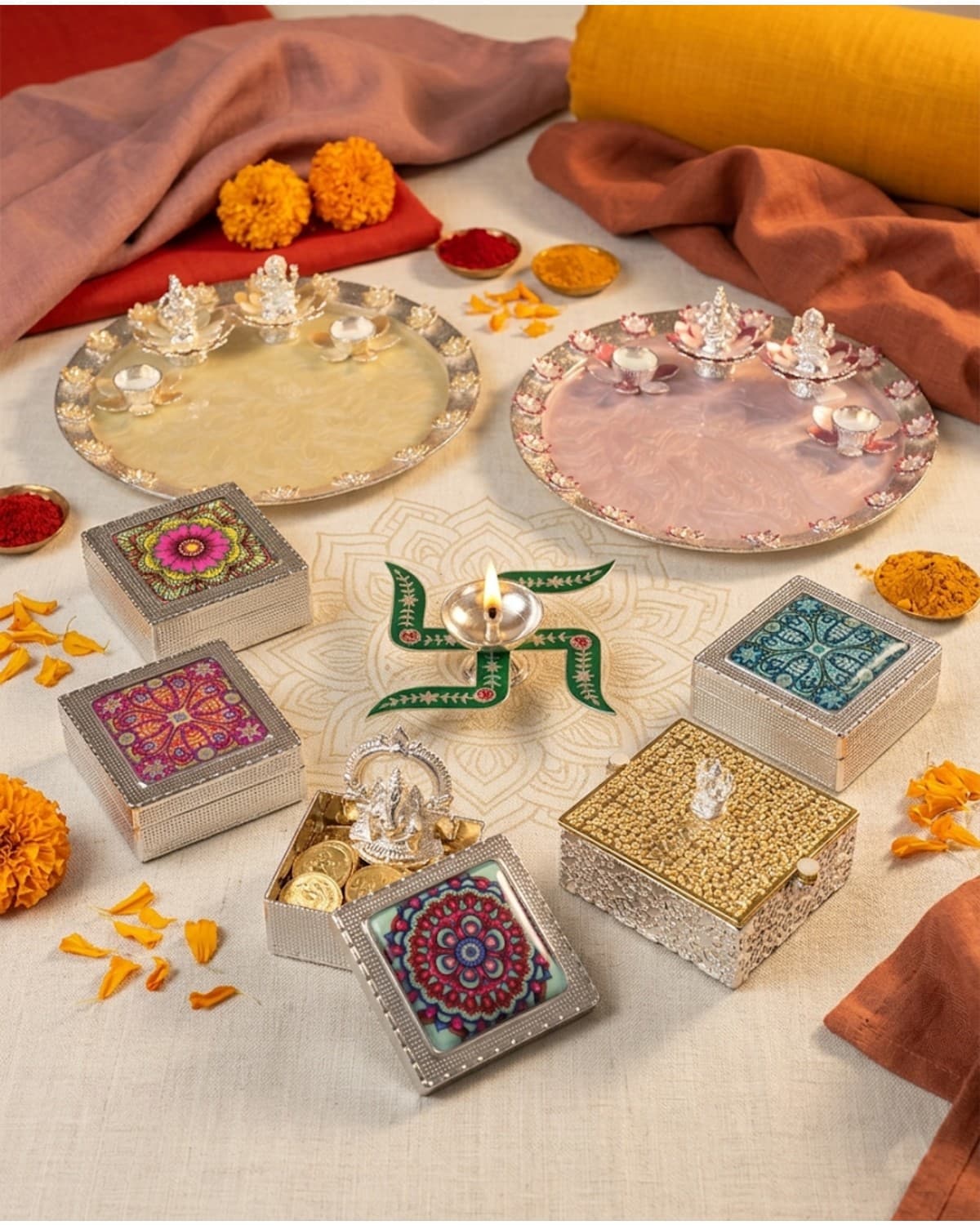 Navratri festive gifting arrangement inspired by Indian heritage and ritual symbolism