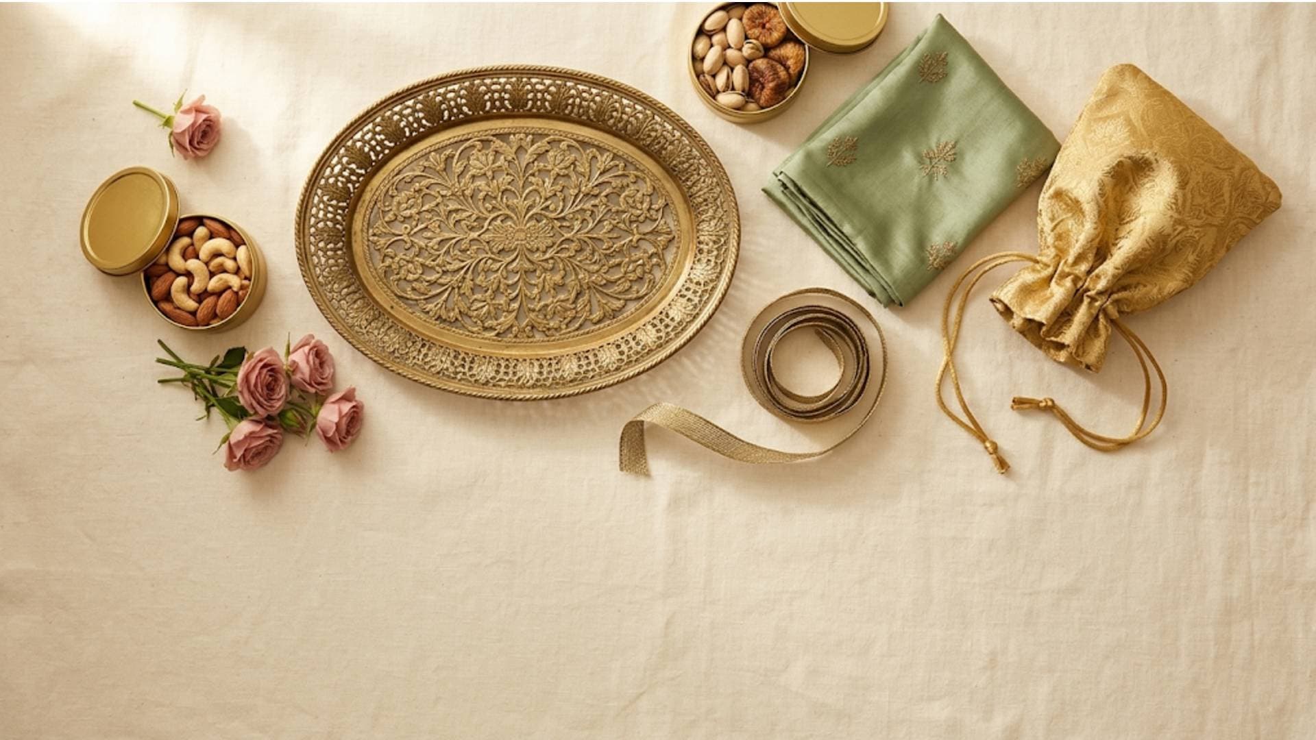 Close-up of premium gifting elements arranged for cultural resonance and balance