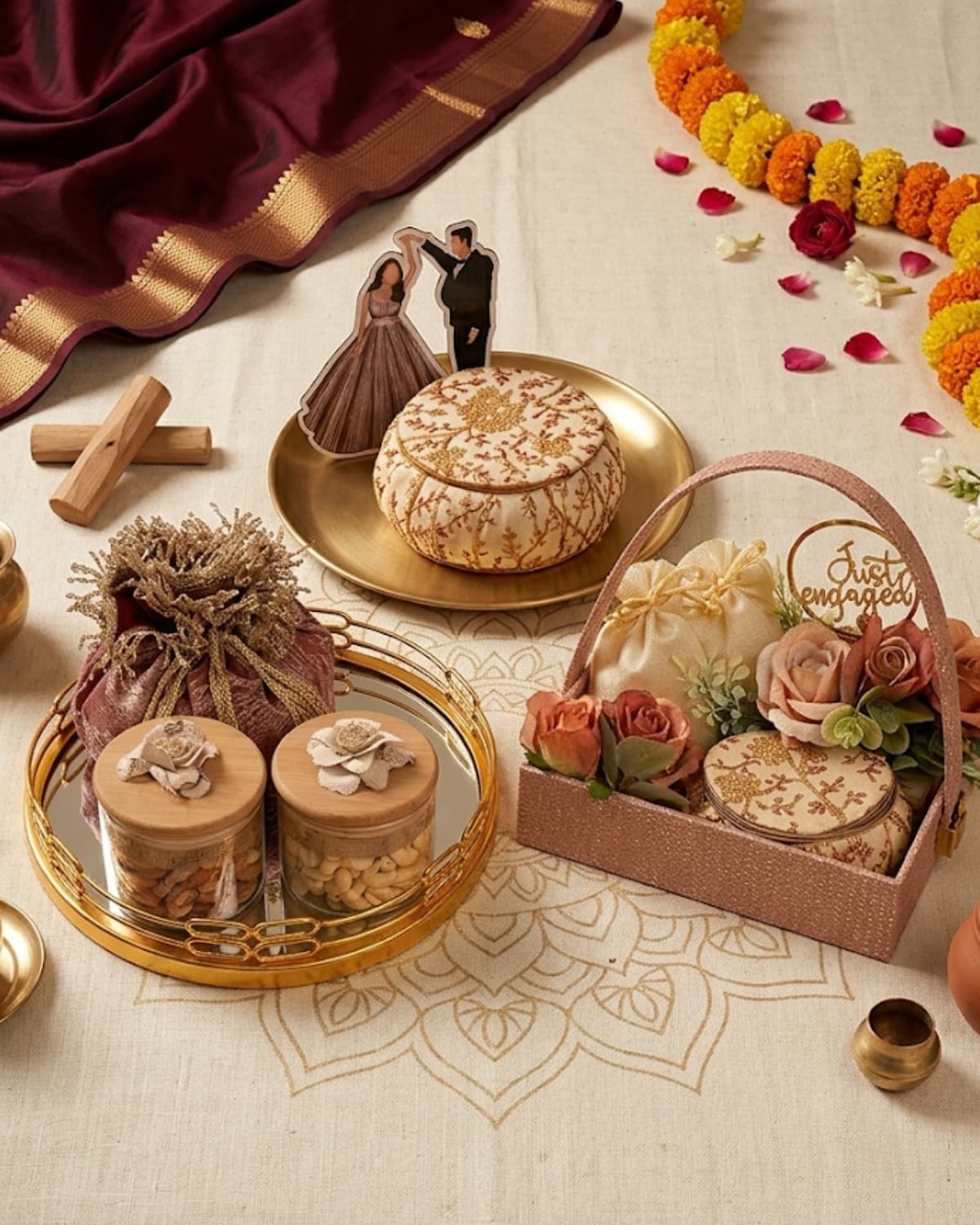 Luxury Kalyanam return gifts and Thamboolam hampers for a South Indian wedding ceremony